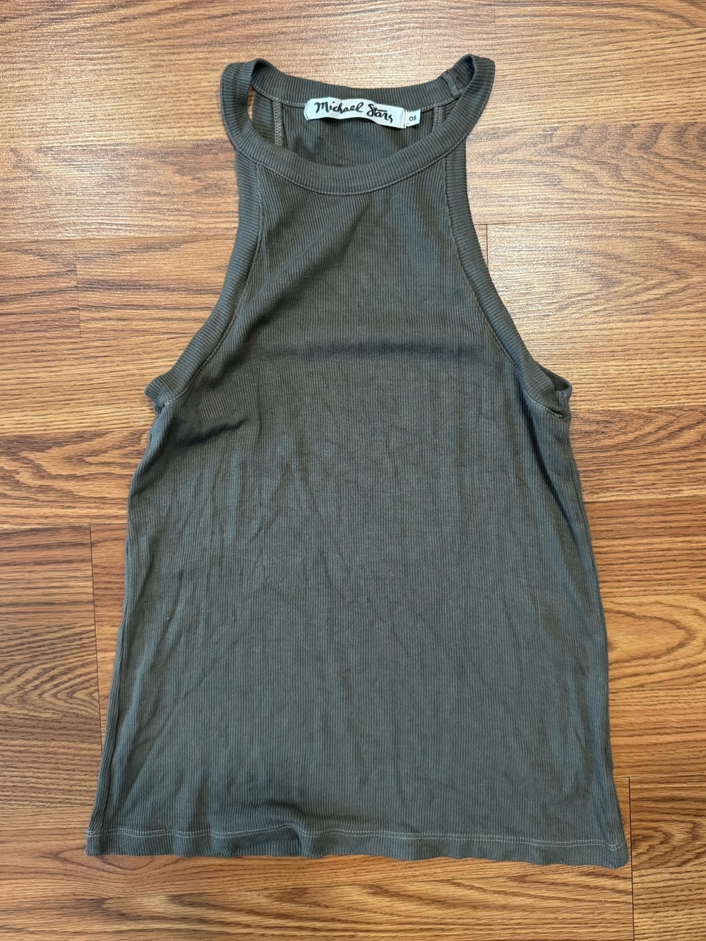 Michael Stars Ribbed Tank Top One Size Olive Green High Neck Fitted